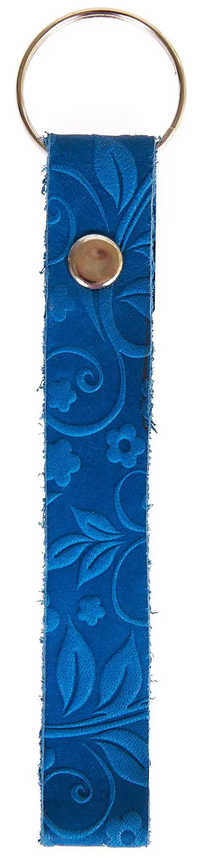 Брелок для ключей из натуральной кожи, голубой, тиснение по коже конгрев "Флаверс"