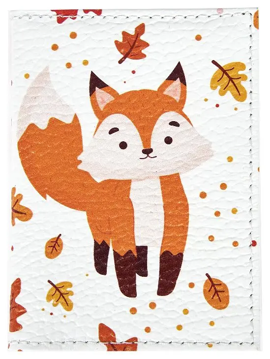 Визитница вертикальная 1 секц. (18 карманов) из натуральной кожи, цветной рисунок по коже "Лисички"