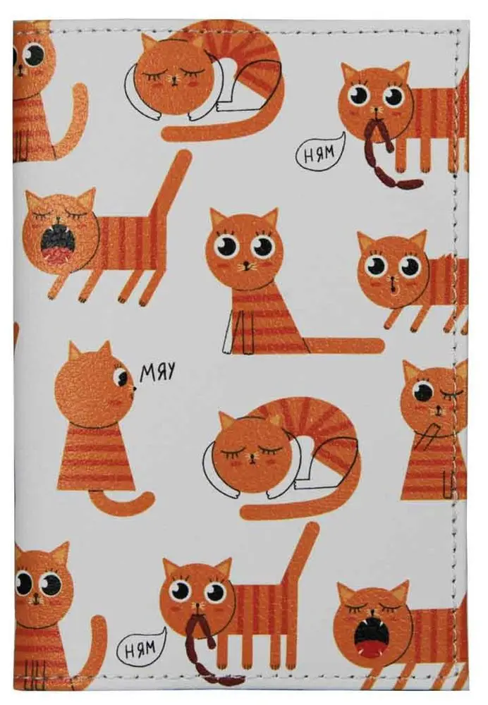 Обложка для паспорта из натуральной кожи, цветной рисунок по коже "Котейки"