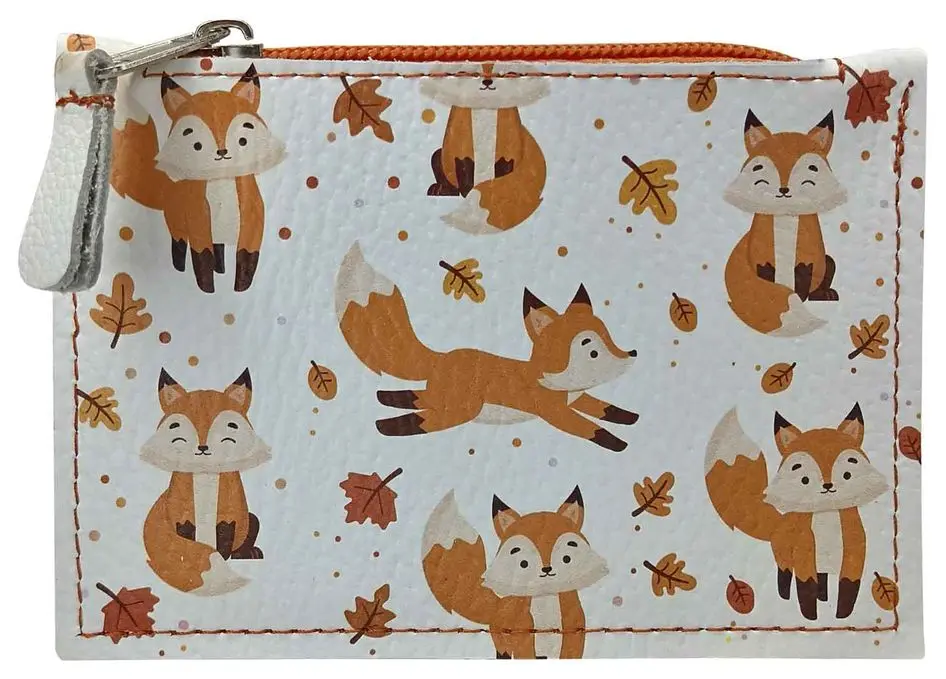 Кошелек для монет из натуральной кожи 12x8 см, цветной рисунок по коже "Лисички"