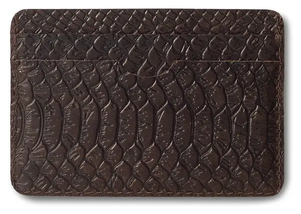 Картхолдер "Бетховен" из натуральной кожи, коричневый, пять отделений, тиснение "Питон"
